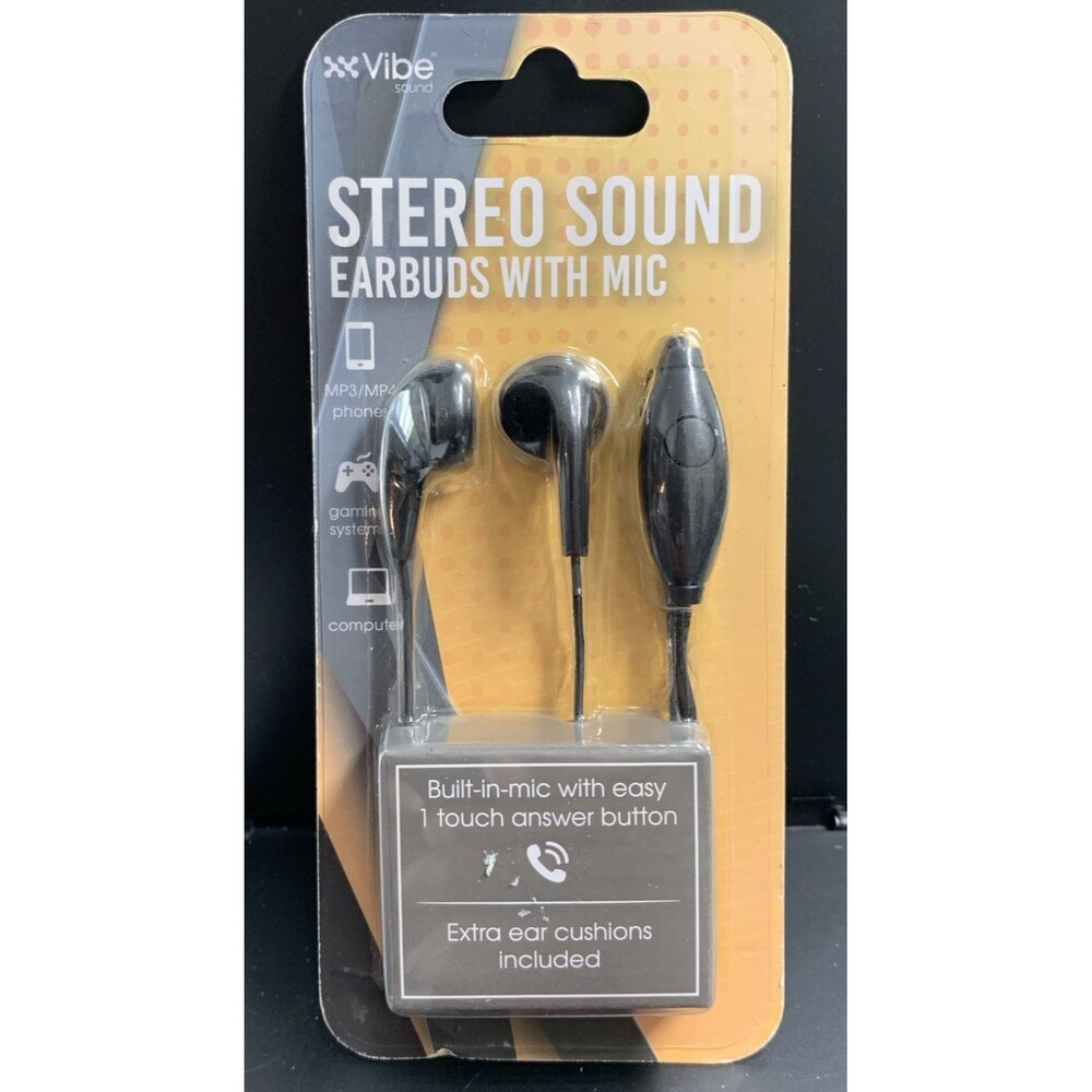 Vibe Sound Spectrum Stereo Earbuds w/ Extra Ear Cushions Black New Sealed